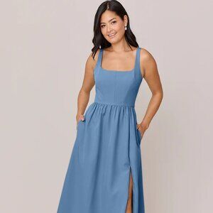 NWT- Revelry Whitney Crepe Maxi Gown - in Dusty Blue